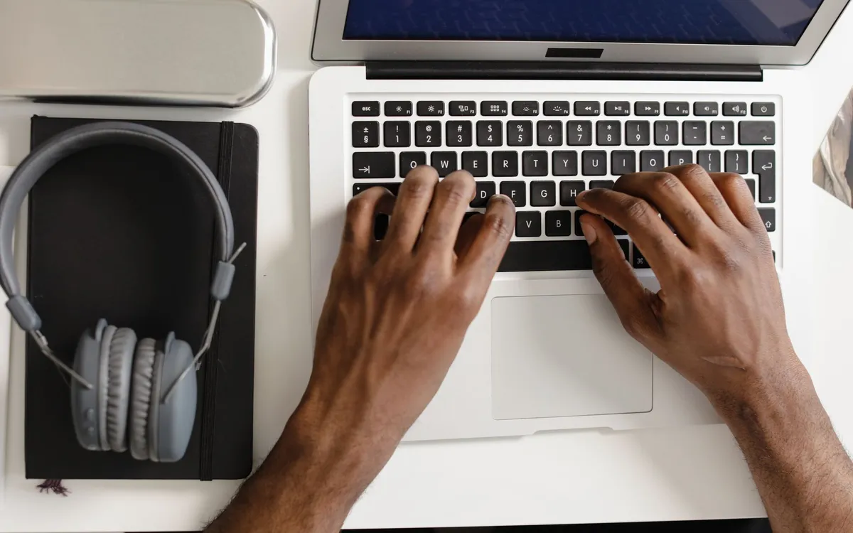 Transcribing audio at a laptop