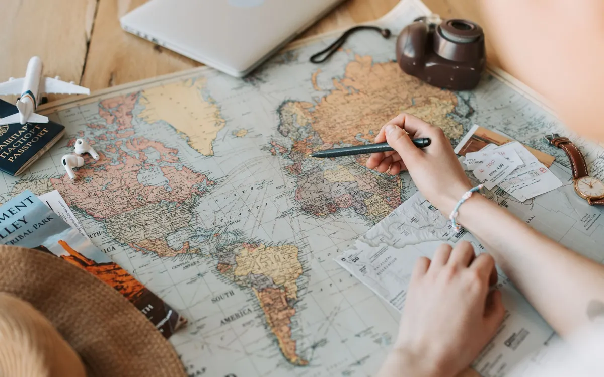 A travel map and passport